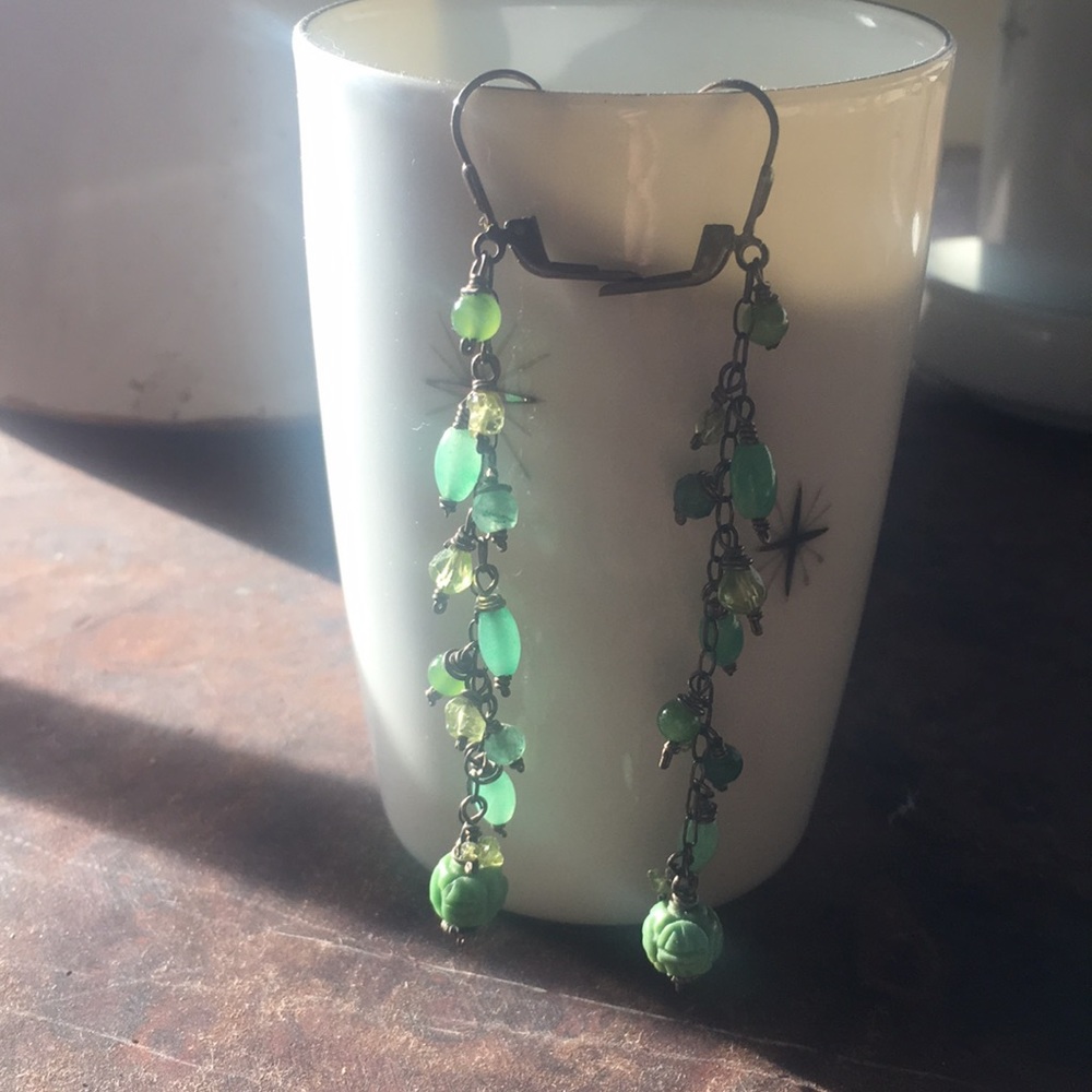 Dangly green bead earrings